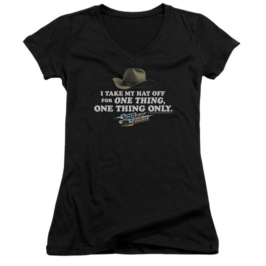 Smokey And The Bandit Hat Junior Sheer Cap Sleeve V-Neck Womens T Shirt Black