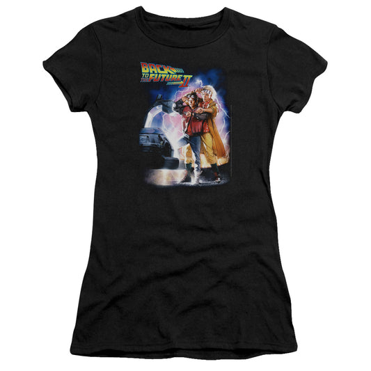 Back To The Future II Poster Junior Sheer Cap Sleeve Womens T Shirt Black