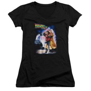 Back To The Future II Poster Junior Sheer Cap Sleeve V-Neck Womens T Shirt Black