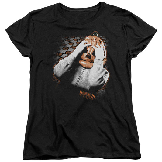 Halloween III Pumpkin Mask Womens T Shirt Black