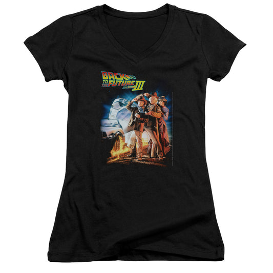 Back To The Future III Poster Junior Sheer Cap Sleeve V-Neck Womens T Shirt Black