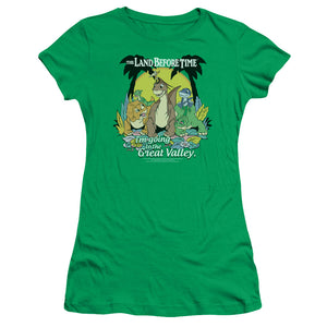 The Land Before Time Great Valley Junior Sheer Cap Sleeve Womens T Shirt Kelly Green