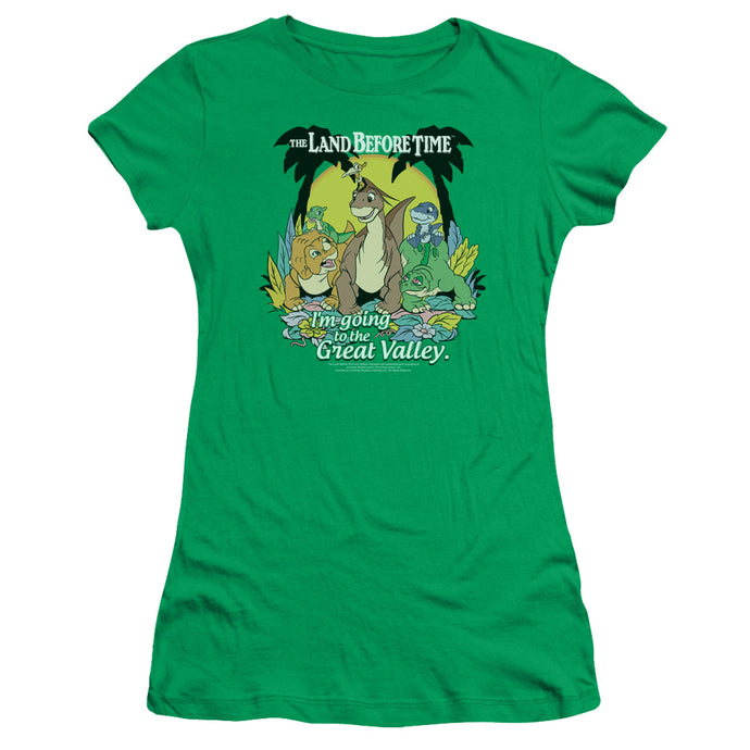 The Land Before Time Great Valley Junior Sheer Cap Sleeve Womens T Shirt Kelly Green
