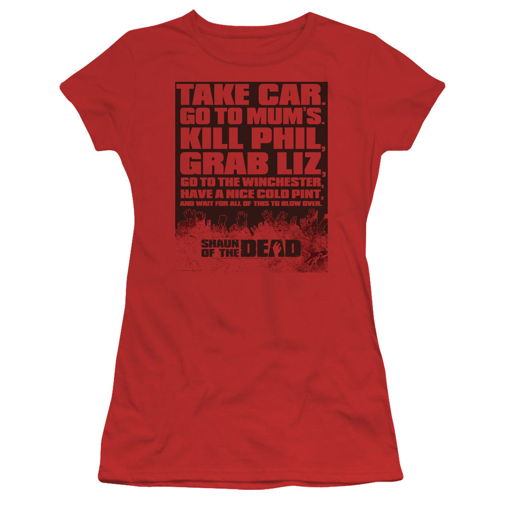 Shaun Of The Dead List Junior Sheer Cap Sleeve Womens T Shirt Red