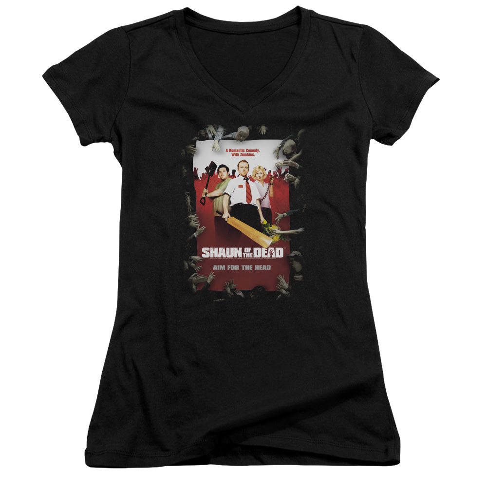 Shaun Of The Dead Poster Junior Sheer Cap Sleeve V-Neck Womens T Shirt Black