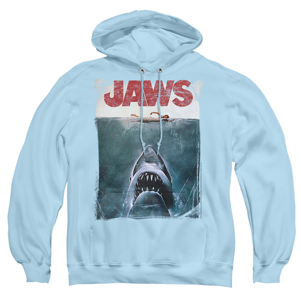 Jaws Title Mens Hoodie Light Blue