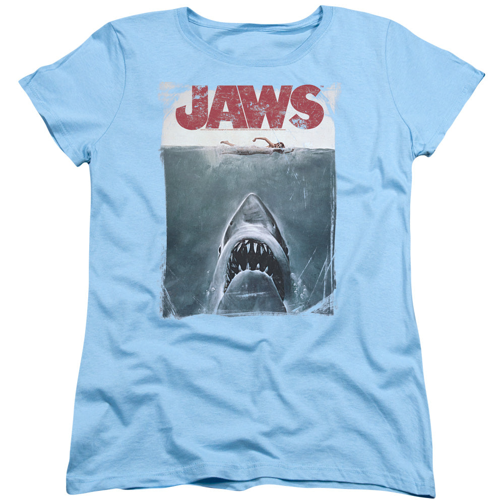 Jaws Title Womens T Shirt Light Blue