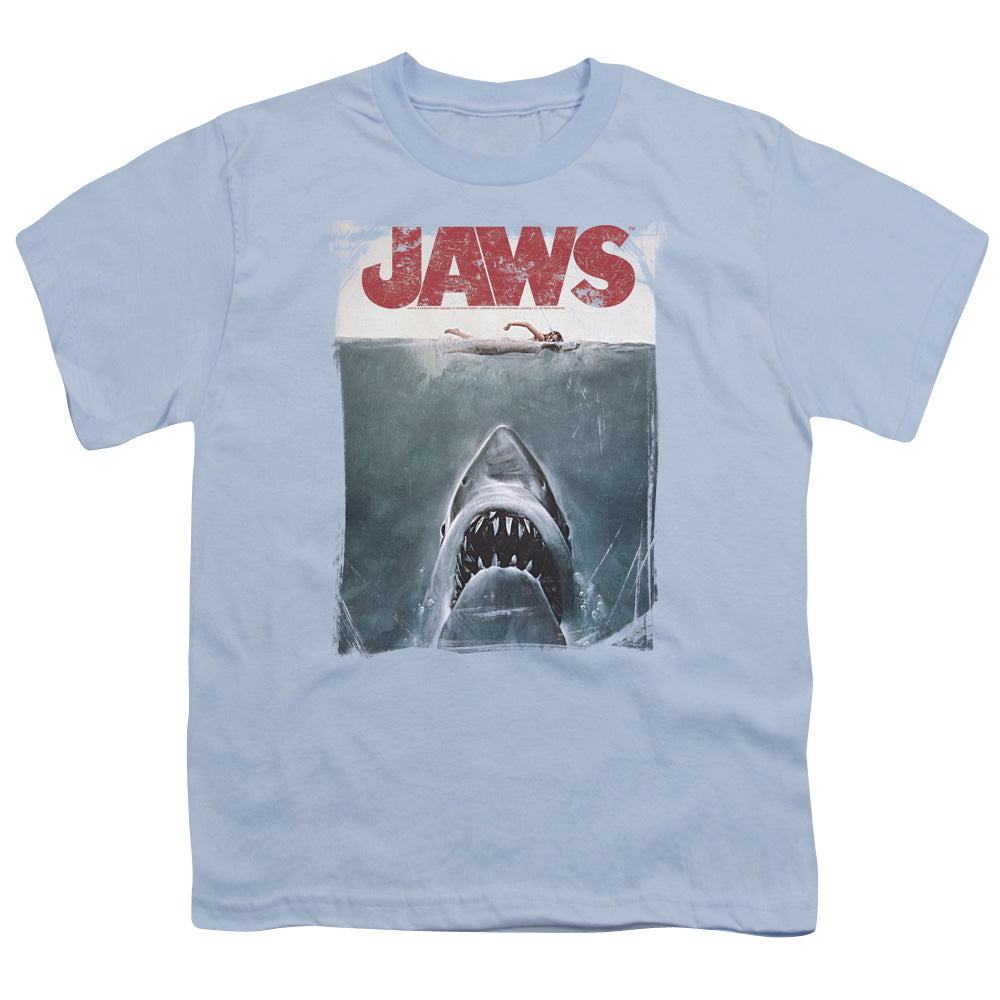 Jaws Title Kids Youth T Shirt Light Blue