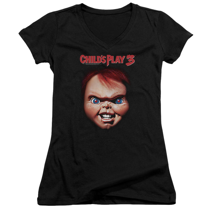 Childs Play 3 Chucky Junior Sheer Cap Sleeve V-Neck Womens T Shirt Black