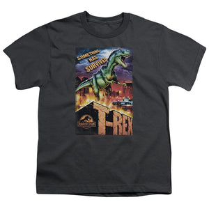 Jurassic Park Rex In The City Kids Youth T Shirt Charcoal