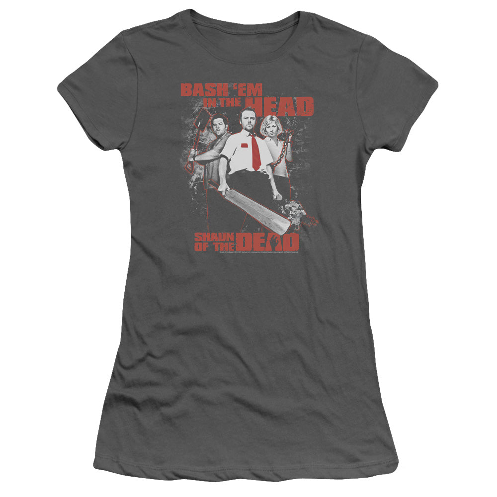 Shaun Of The Dead Bash Em Junior Sheer Cap Sleeve Womens T Shirt Charcoal