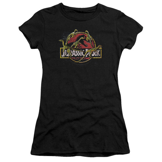 Jurassic Park Something Has Survived Junior Sheer Cap Sleeve Womens T Shirt Black