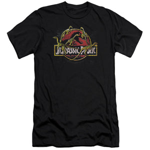 Jurassic Park Something Has Survived Premium Bella Canvas Slim Fit Mens T Shirt Black