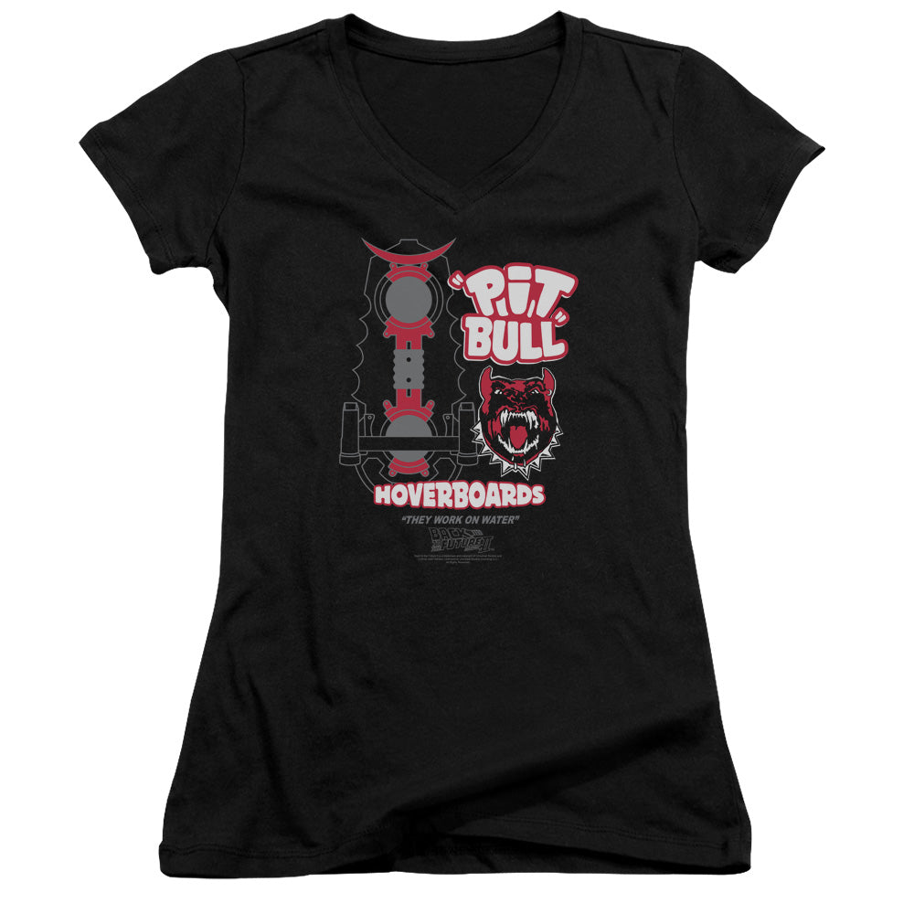 Back To The Future II Pit Bull Junior Sheer Cap Sleeve V-Neck Womens T Shirt Black