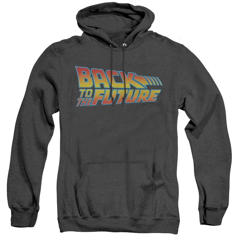 Back To The Future Logo Heather Mens Hoodie Black