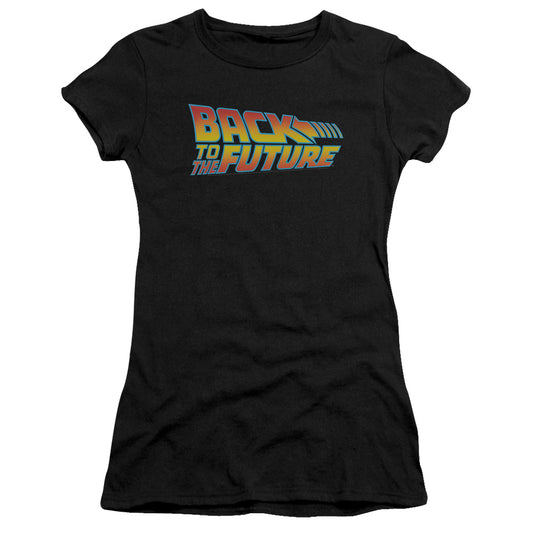 Back To The Future Logo Junior Sheer Cap Sleeve Womens T Shirt Black