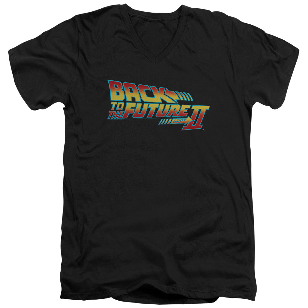 Back To The Future II Logo Mens Slim Fit V-Neck T Shirt Black
