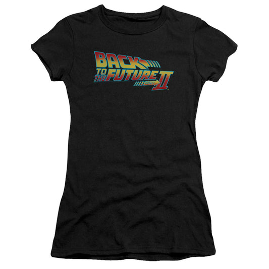 Back To The Future II Logo Junior Sheer Cap Sleeve Womens T Shirt Black