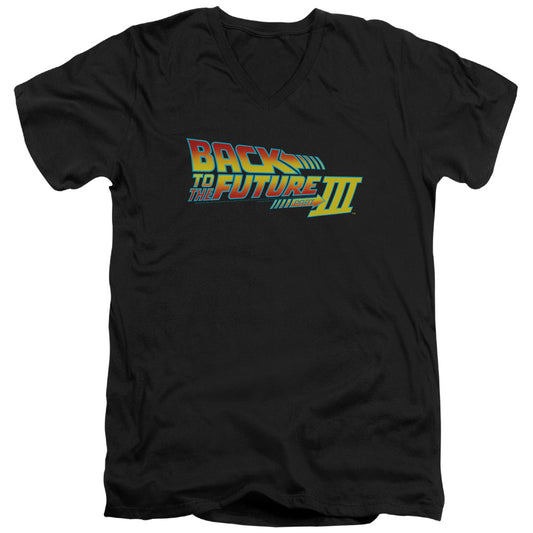 Back To The Future III Logo Mens Slim Fit V-Neck T Shirt Black
