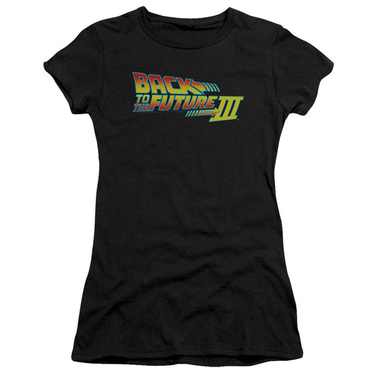 Back To The Future III Logo Junior Sheer Cap Sleeve Womens T Shirt Black