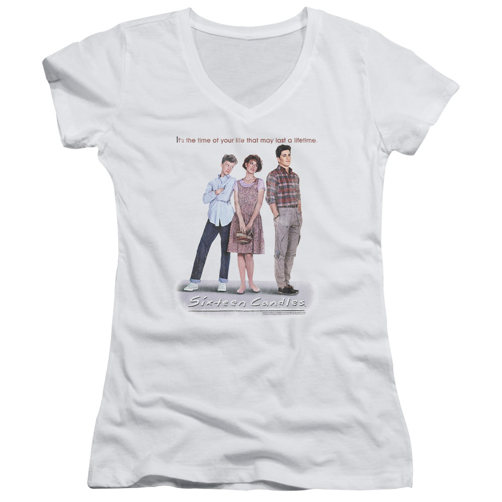 Sixteen Candles Poster Junior Sheer Cap Sleeve V-Neck Womens T Shirt White