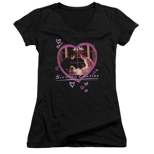 Sixteen Candles Candles Junior Sheer Cap Sleeve V-Neck Womens T Shirt Black