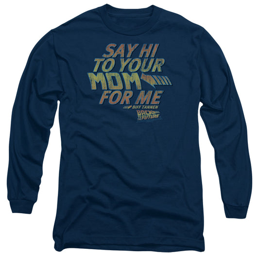 Back To The Future Say Hi Mens Long Sleeve Shirt Navy Blue