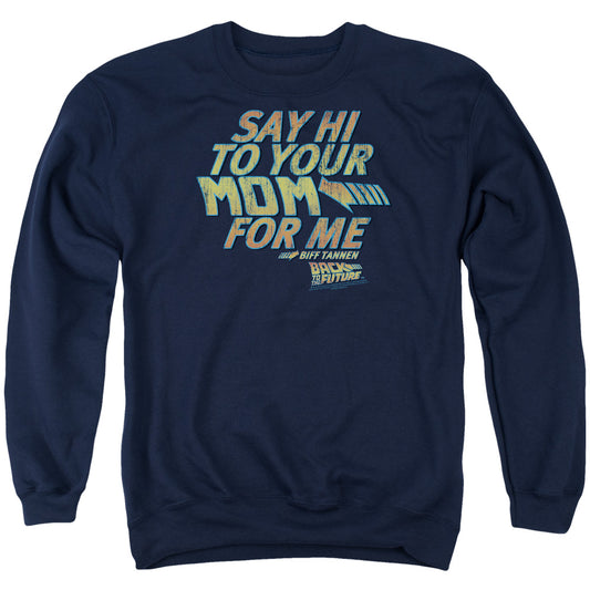 Back To The Future Say Hi Mens Crewneck Sweatshirt Navy Blue