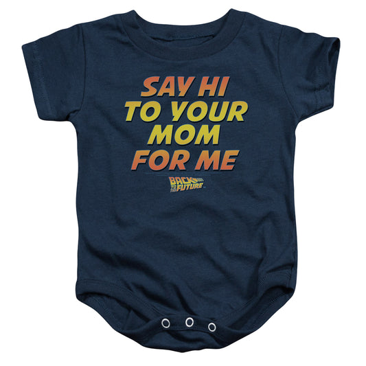 Back To The Future Say Hi Infant Baby Snapsuit Navy Blue