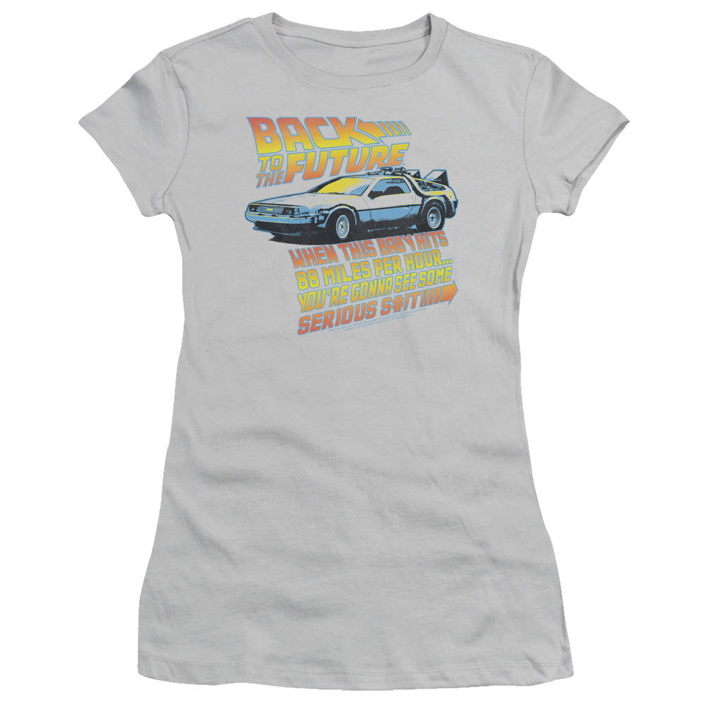 Back To The Future 88 MPH Junior Sheer Cap Sleeve Womens T Shirt Silver