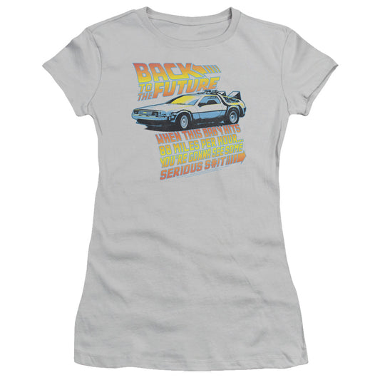 Back To The Future 88 MPH Junior Sheer Cap Sleeve Womens T Shirt Silver