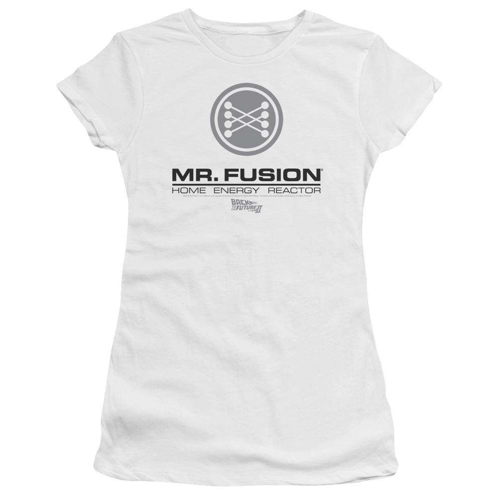 Back To The Future II Mr. Fusion Logo Junior Sheer Cap Sleeve Womens T Shirt White