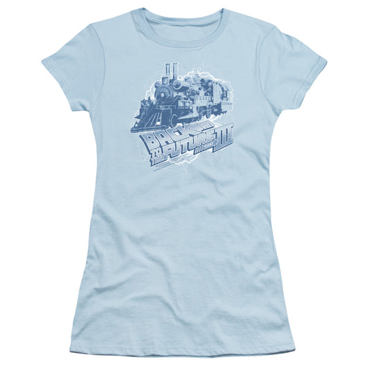 Back To The Future III Time Train Junior Sheer Cap Sleeve Womens T Shirt Light Blue