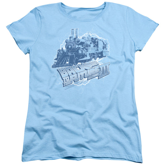 Back To The Future III Time Train Womens T Shirt Light Blue