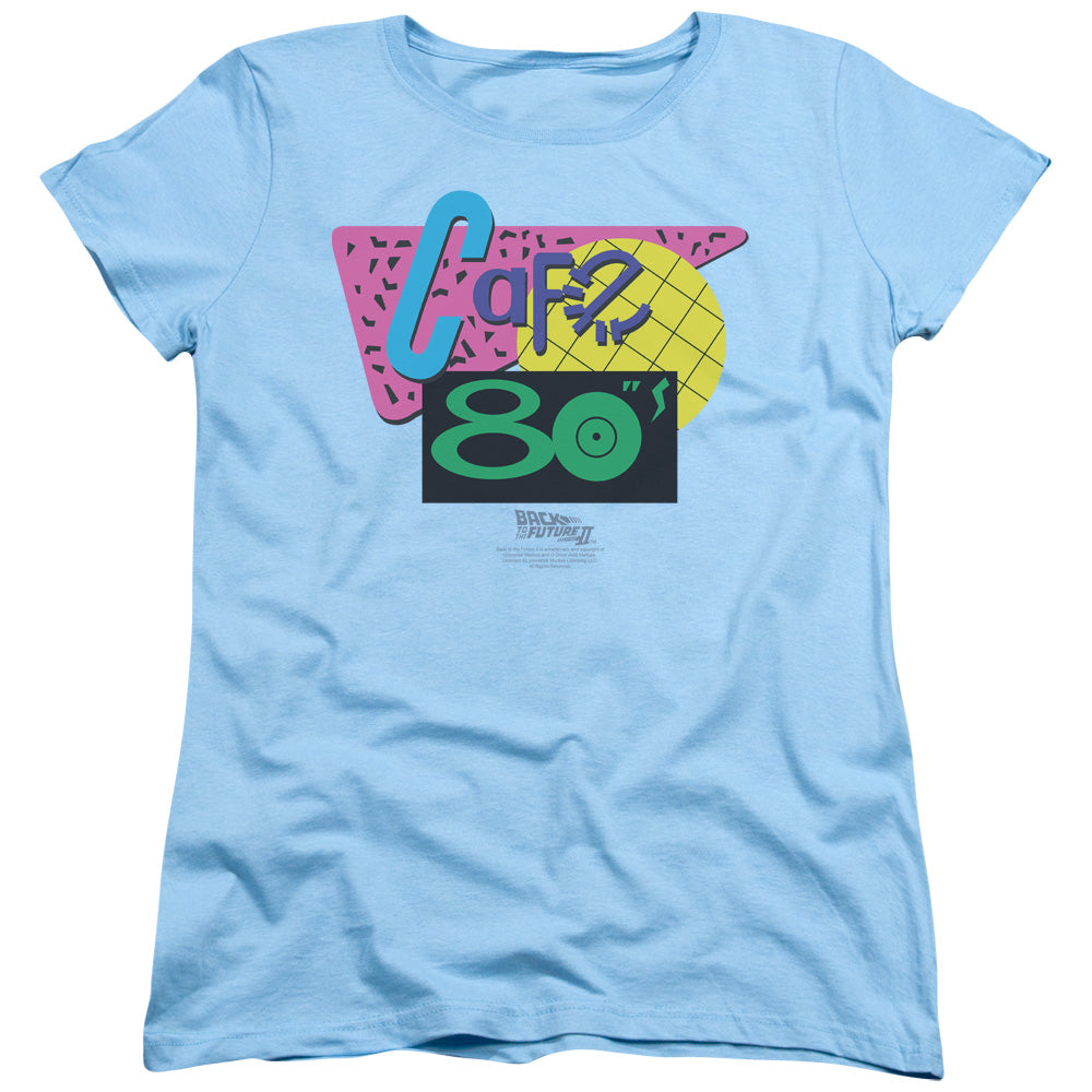 Back To The Future II Cafe 80s Womens T Shirt Light Blue