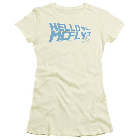 Back To The Future Hello McFly Junior Sheer Cap Sleeve Womens T Shirt Cream