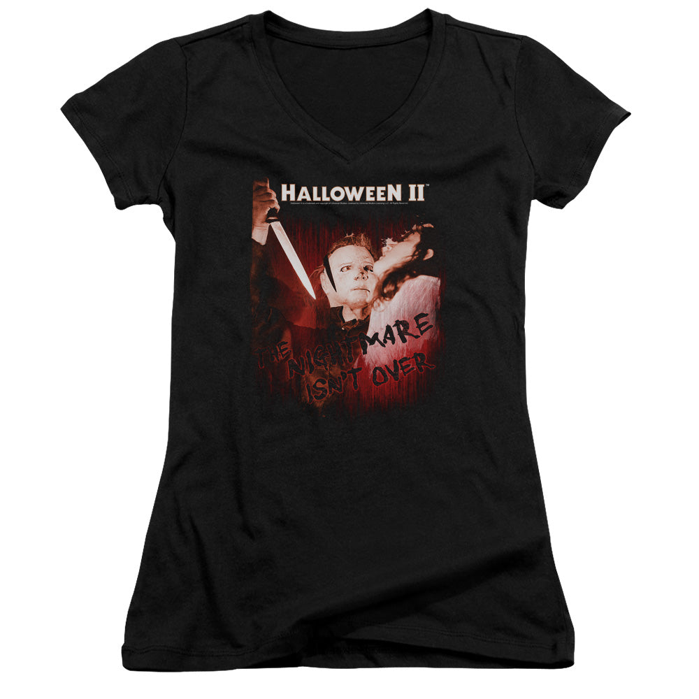 Halloween II Nightmare Junior Sheer Cap Sleeve V-Neck Womens T Shirt Black