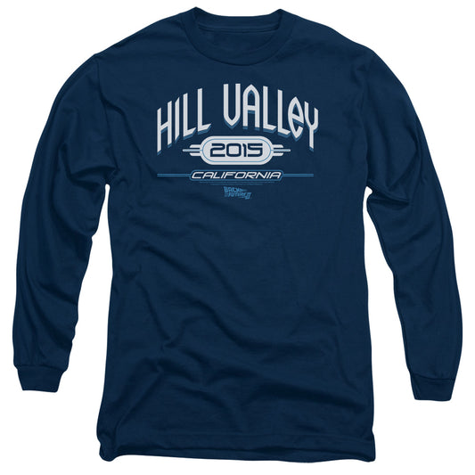 Back To The Future II Hill Valley 2015 Mens Long Sleeve Shirt Navy Blue