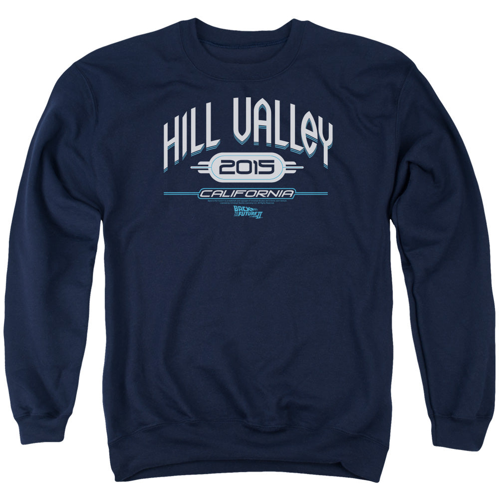 Back To The Future II Hill Valley 2015 Mens Crewneck Sweatshirt Navy Blue