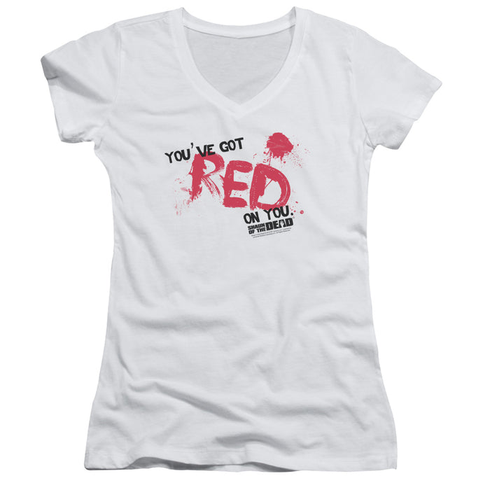 Shaun Of The Dead Red On You Junior Sheer Cap Sleeve V-Neck Womens T Shirt White