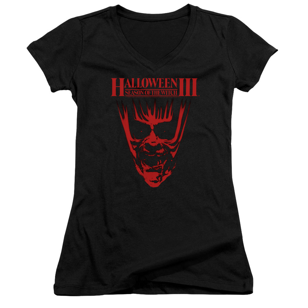 Halloween III Title Junior Sheer Cap Sleeve V-Neck Womens T Shirt Black