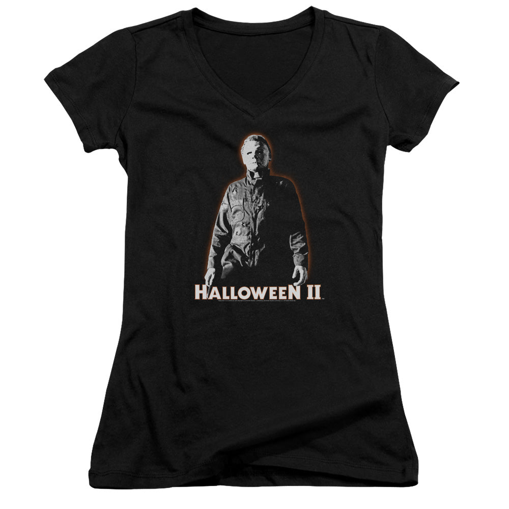 Halloween II Michael Myers Junior Sheer Cap Sleeve V-Neck Womens T Shirt Black