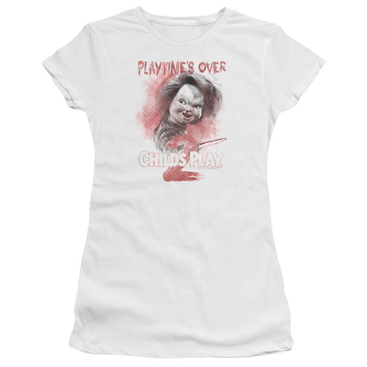 Childs Play 2 Playtimes Over Junior Sheer Cap Sleeve Womens T Shirt White