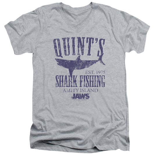 Jaws Quints Mens Slim Fit V-Neck T Shirt Athletic Heather