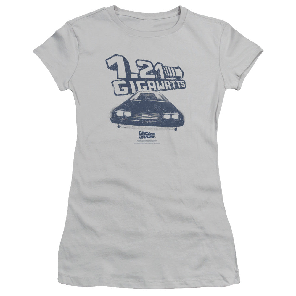 Back To The Future Gigawatts Junior Sheer Cap Sleeve Womens T Shirt Silver