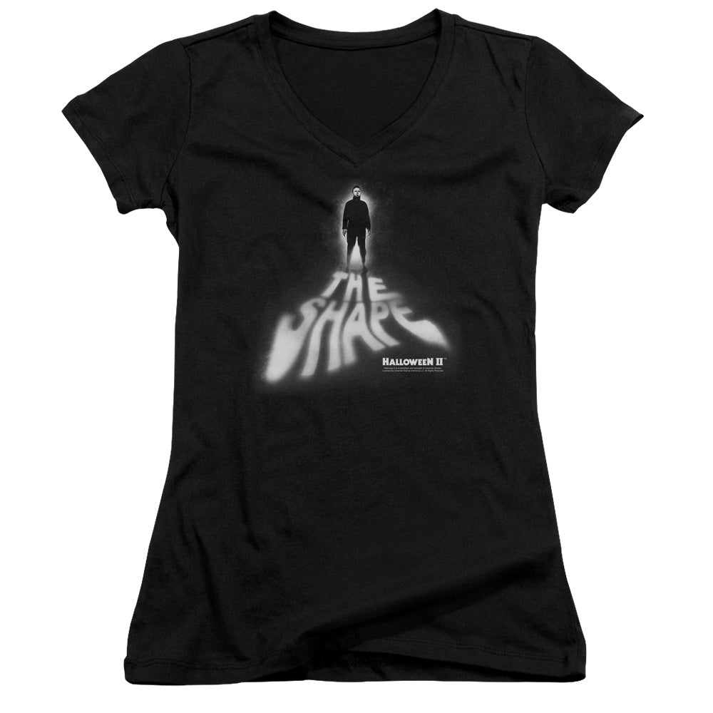 Halloween II The Shape Junior Sheer Cap Sleeve V-Neck Womens T Shirt Black