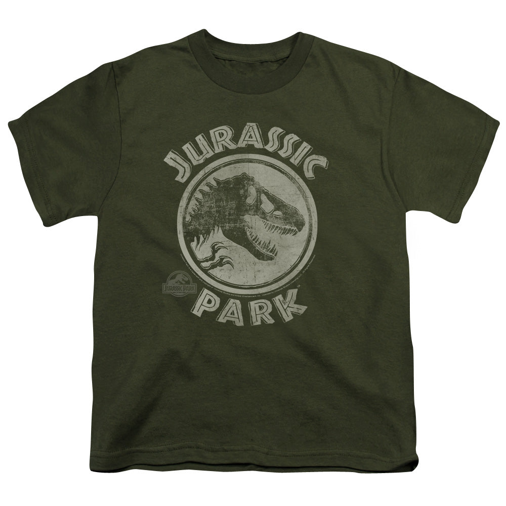 Jurassic Park JP Stamp Kids Youth T Shirt Military Green