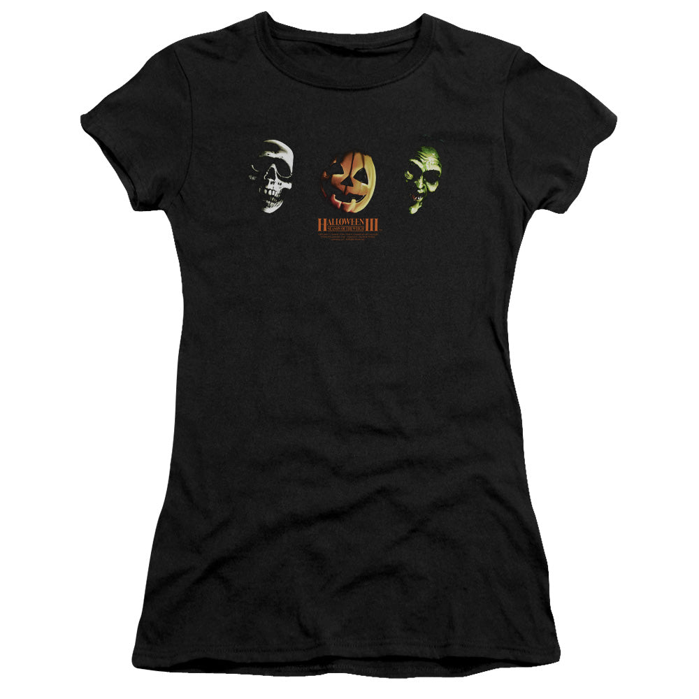 Halloween III Three Masks Junior Sheer Cap Sleeve Womens T Shirt Black