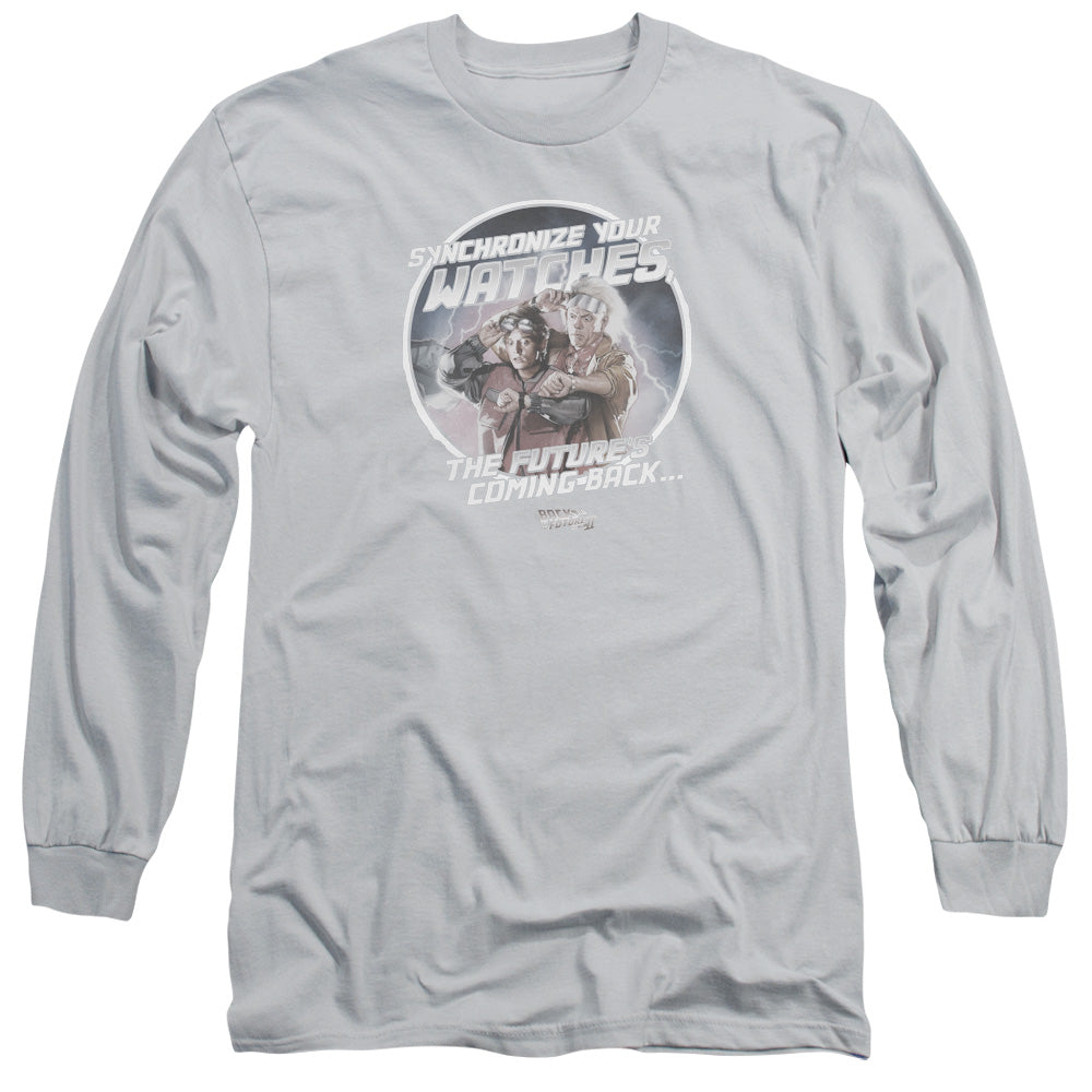 Back To The Future II Synchronize Watches Mens Long Sleeve Shirt Silver