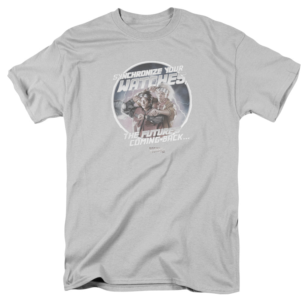 Back To The Future II Synchronize Watches Mens T Shirt Silver